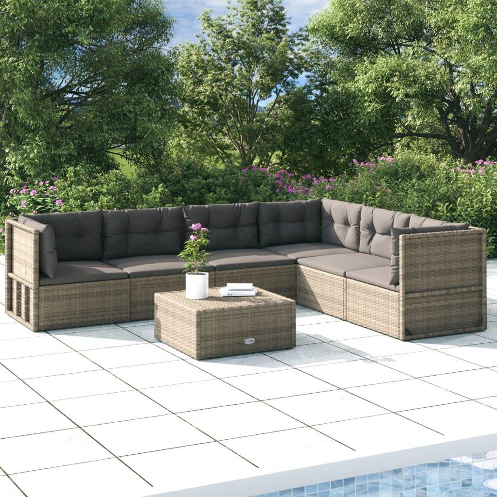 vidaXL 6 Piece Patio Lounge Set with Cushions Gray Poly Rattan-0