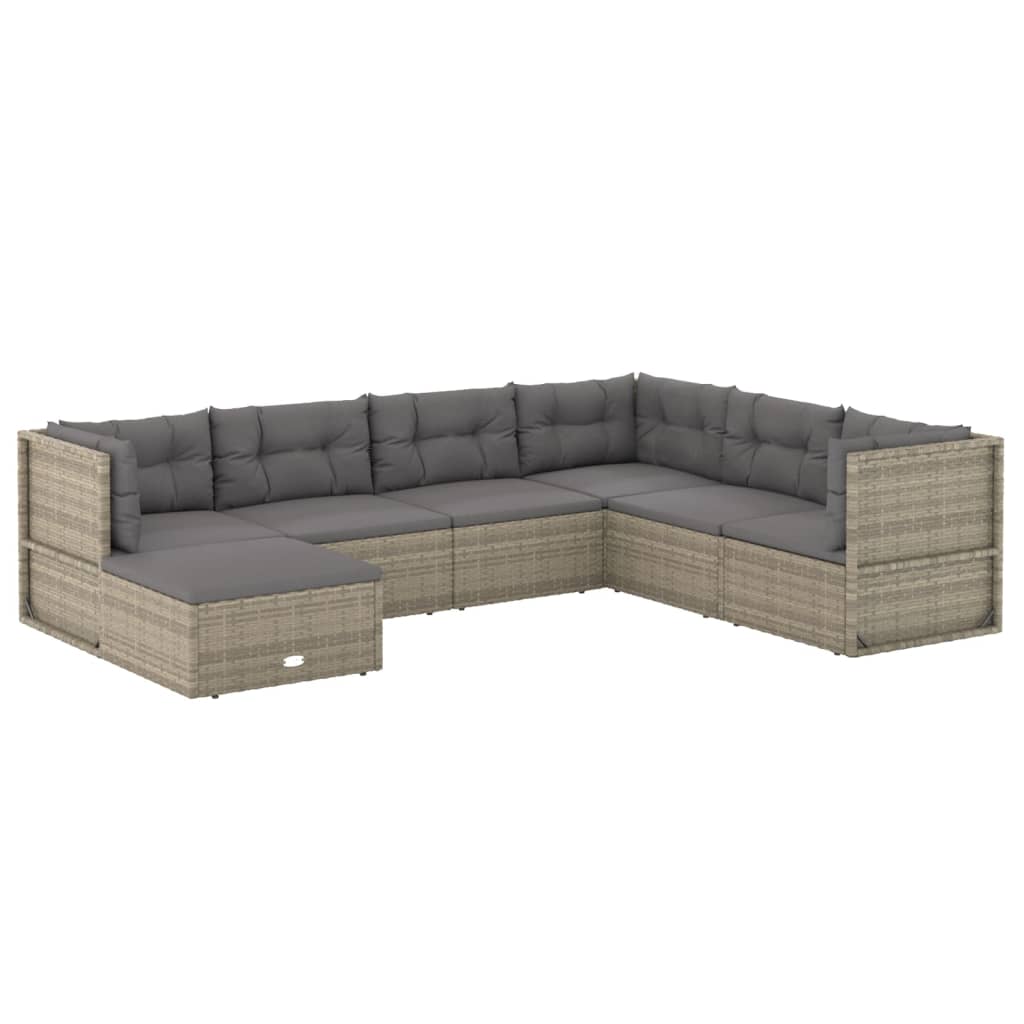 vidaXL 7 Piece Patio Lounge Set with Cushions Gray Poly Rattan-1