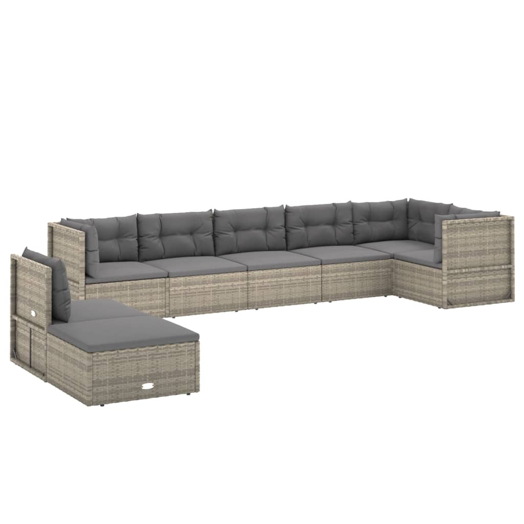 vidaXL 8 Piece Patio Lounge Set with Cushions Gray Poly Rattan-1