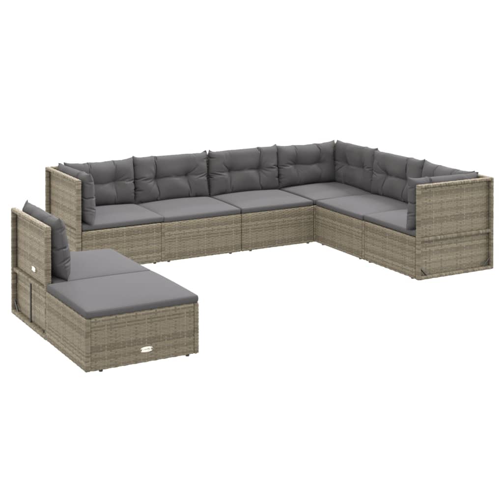 vidaXL 8 Piece Patio Lounge Set with Cushions Gray Poly Rattan-1