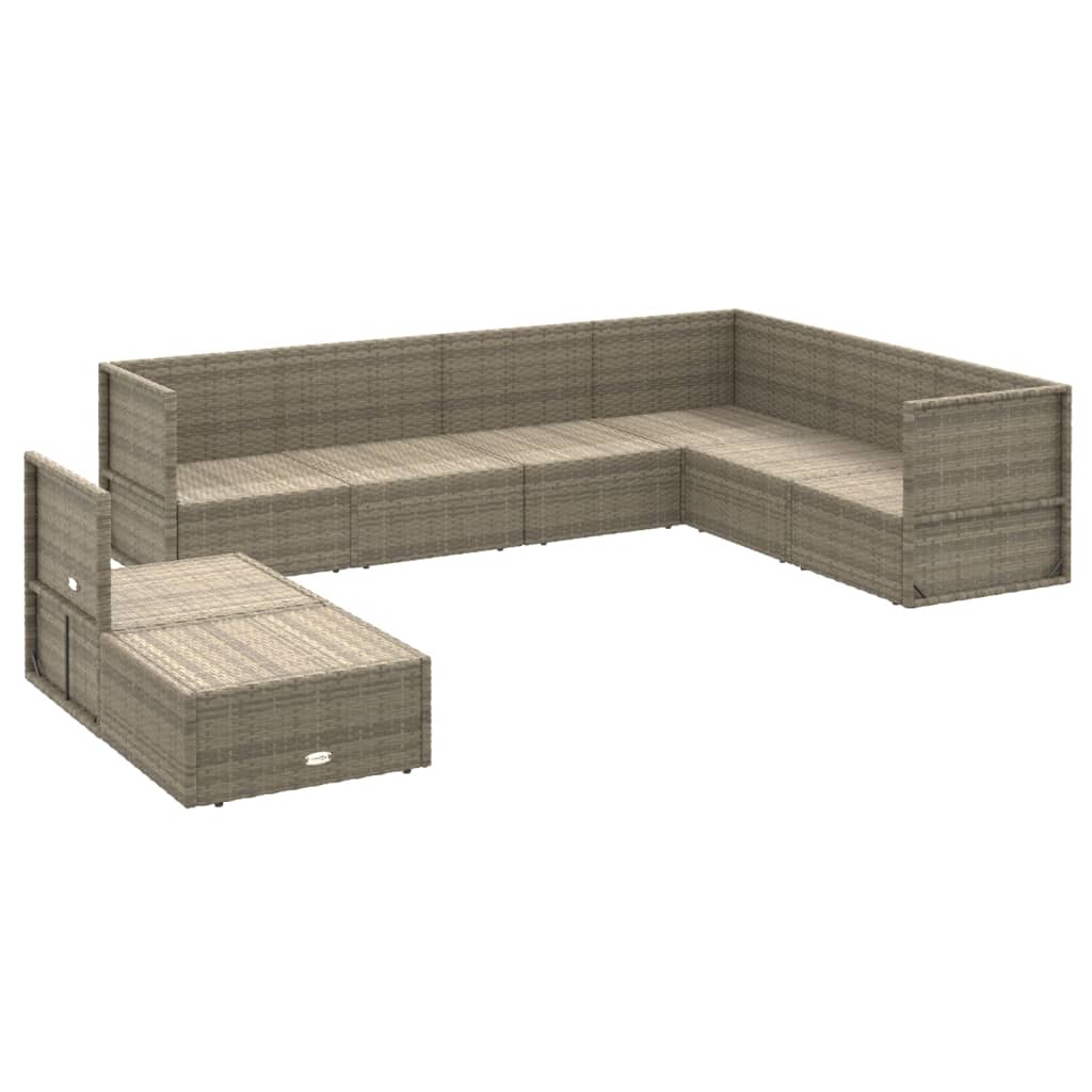 vidaXL 8 Piece Patio Lounge Set with Cushions Gray Poly Rattan-2