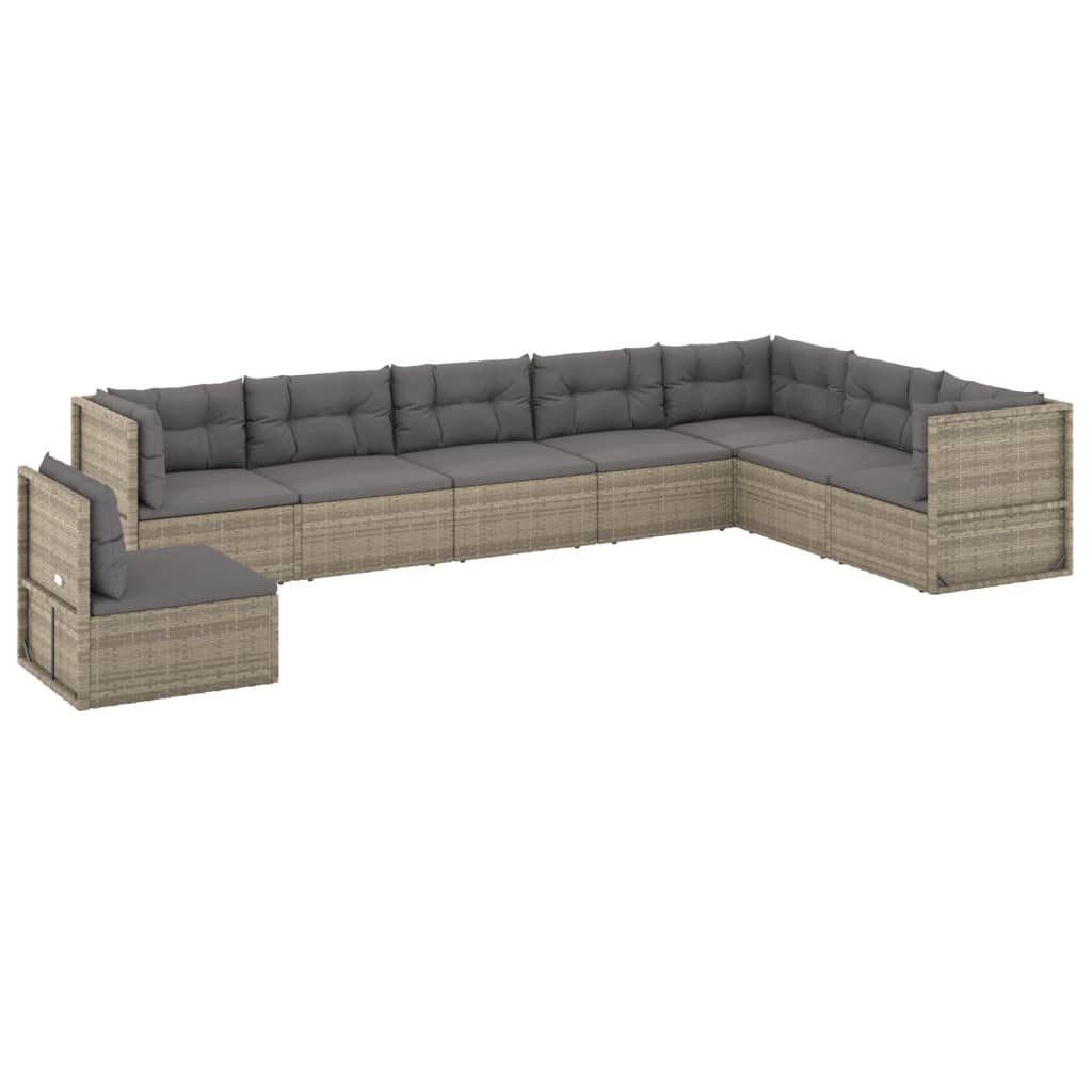 vidaXL 8 Piece Patio Lounge Set with Cushions Gray Poly Rattan-1