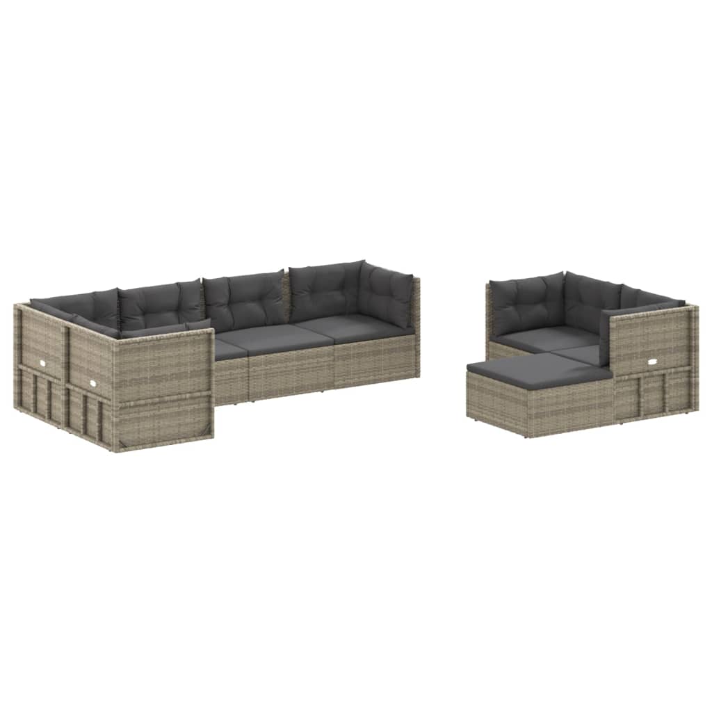 vidaXL 8 Piece Patio Lounge Set with Cushions Gray Poly Rattan-1