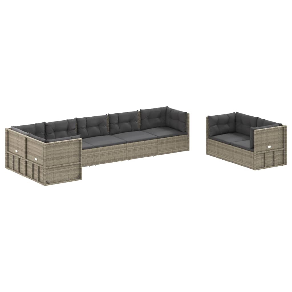 vidaXL 8 Piece Patio Lounge Set with Cushions Gray Poly Rattan-2