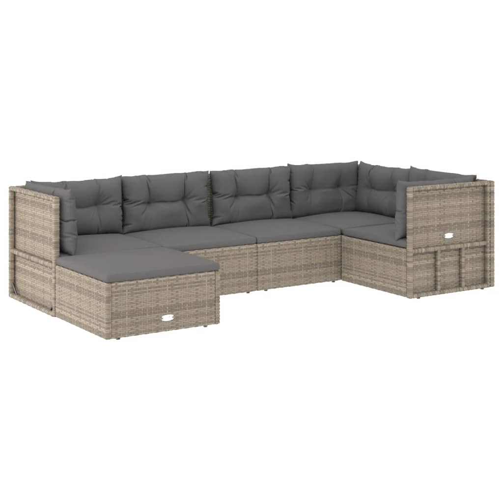 vidaXL 6 Piece Patio Lounge Set with Cushions Gray Poly Rattan-1