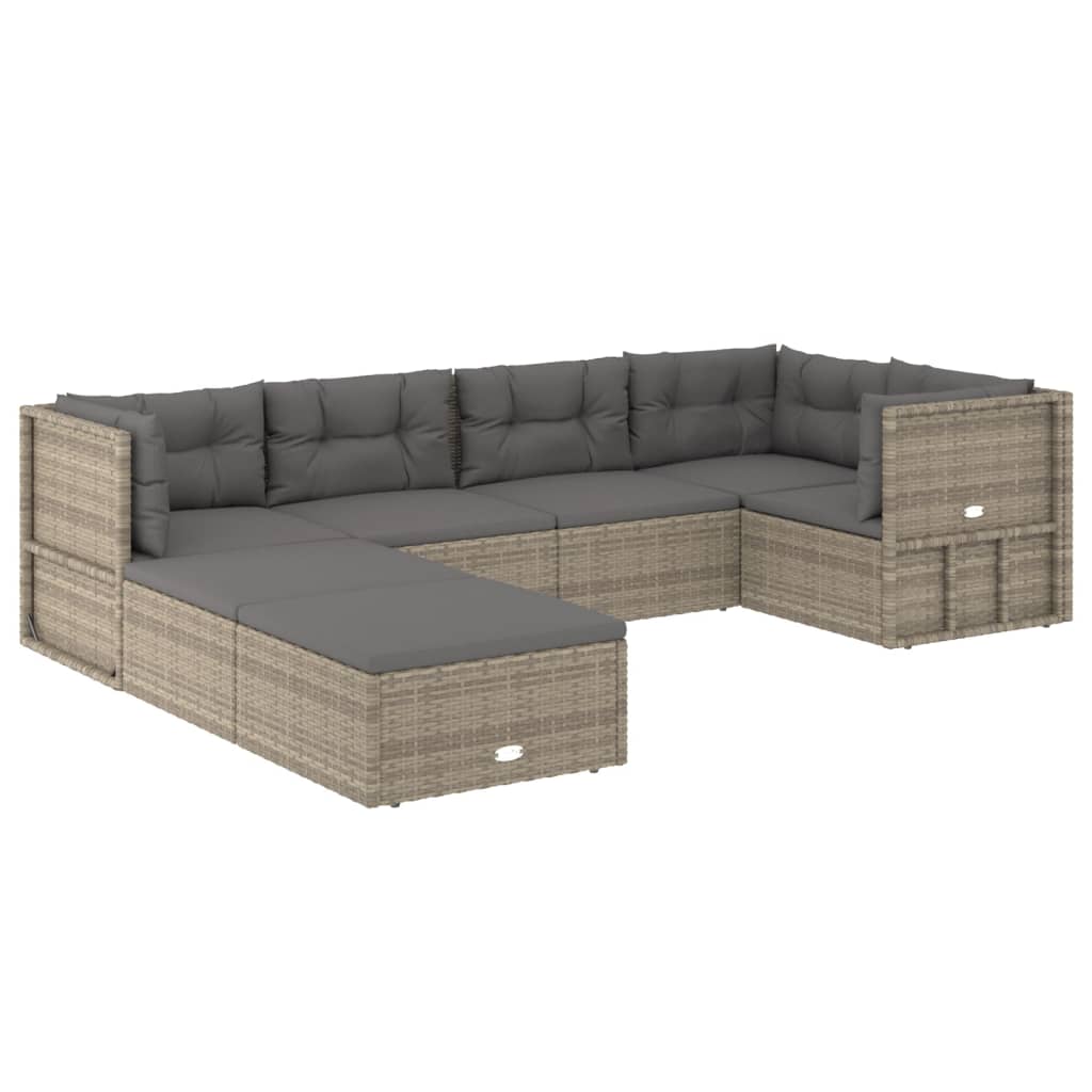 vidaXL 7 Piece Patio Lounge Set with Cushions Gray Poly Rattan-1