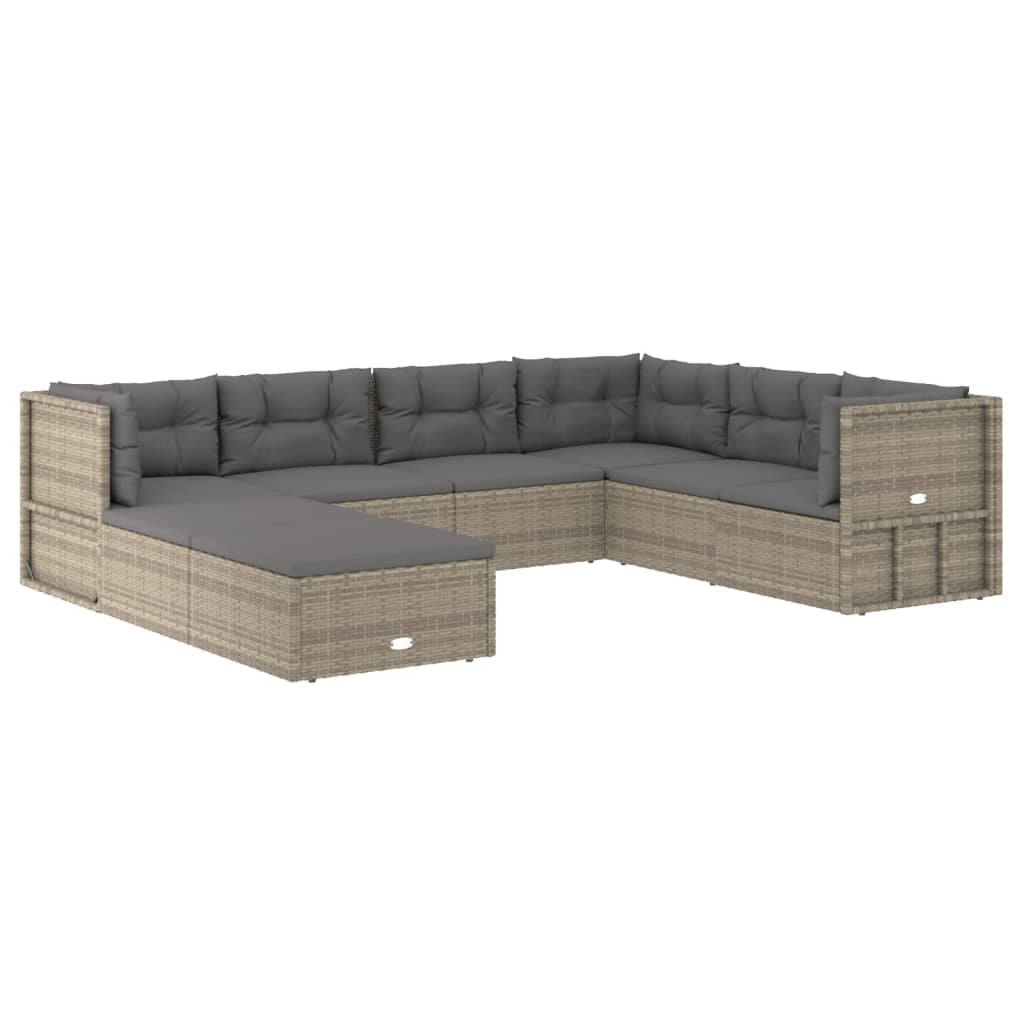 vidaXL 8 Piece Patio Lounge Set with Cushions Gray Poly Rattan-1