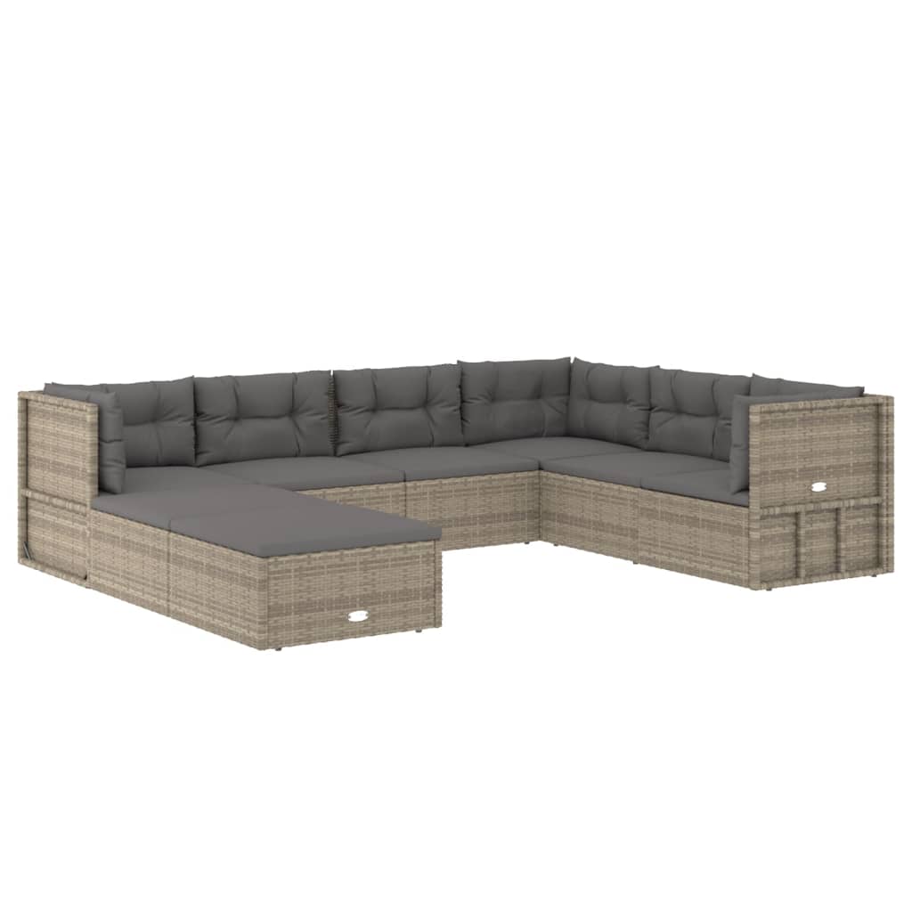 vidaXL 8 Piece Patio Lounge Set with Cushions Gray Poly Rattan-1