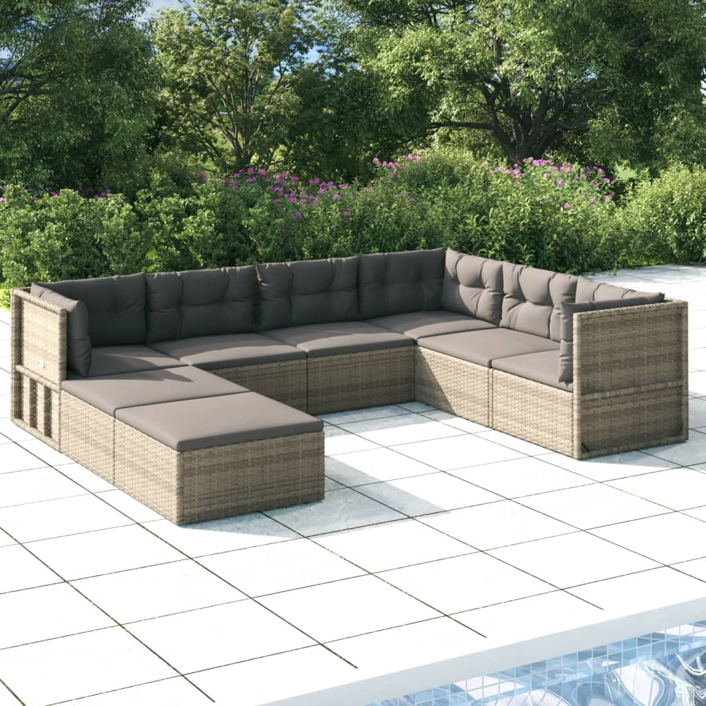 vidaXL 8 Piece Patio Lounge Set with Cushions Gray Poly Rattan-0