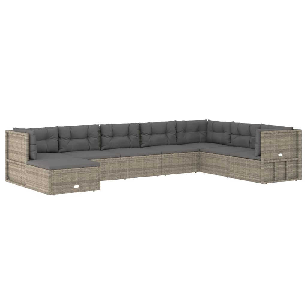 vidaXL 8 Piece Patio Lounge Set with Cushions Gray Poly Rattan-2