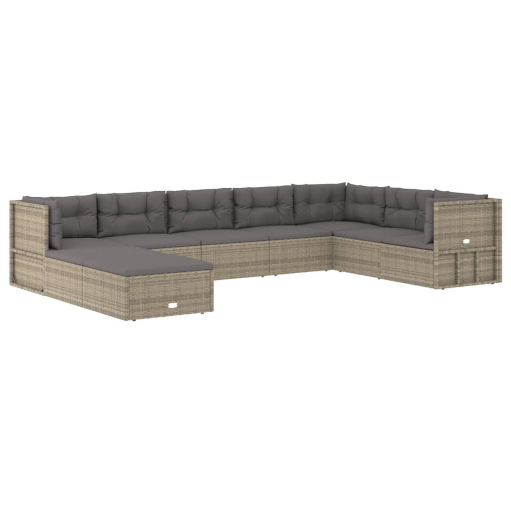 vidaXL 9 Piece Patio Lounge Set with Cushions Gray Poly Rattan-1