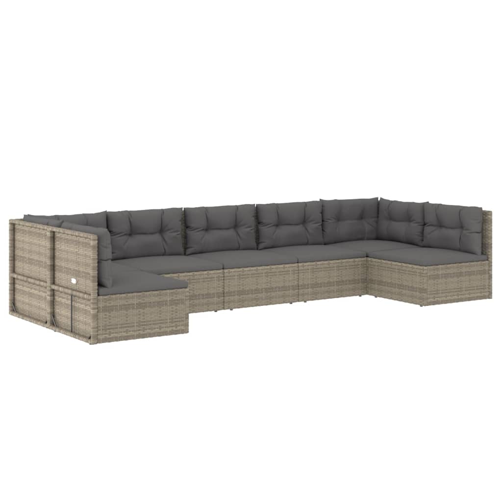 vidaXL 7 Piece Patio Lounge Set with Cushions Gray Poly Rattan-2