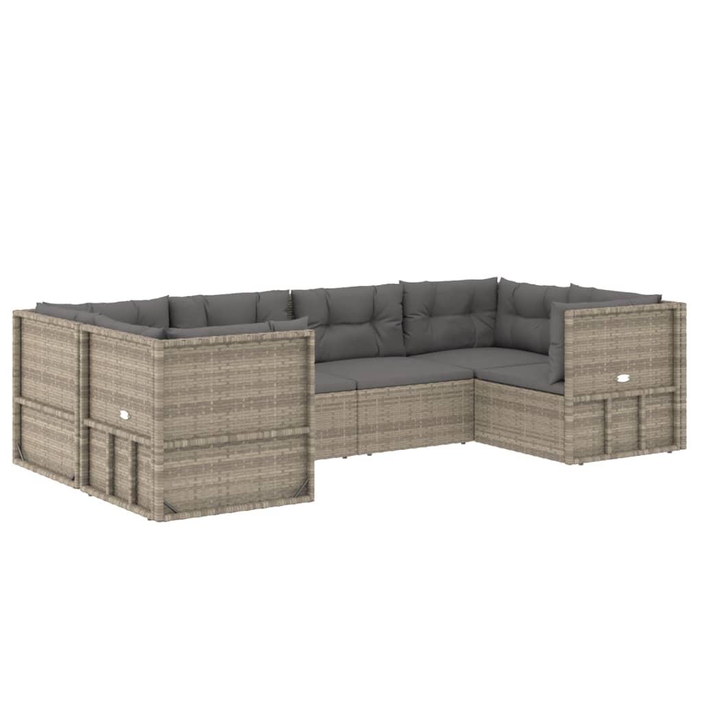 vidaXL 6 Piece Patio Lounge Set with Cushions Gray Poly Rattan-1