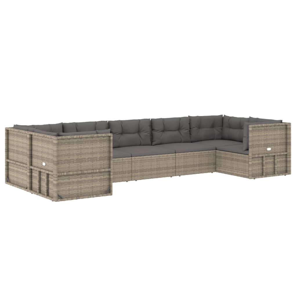 vidaXL 7 Piece Patio Lounge Set with Cushions Gray Poly Rattan-1