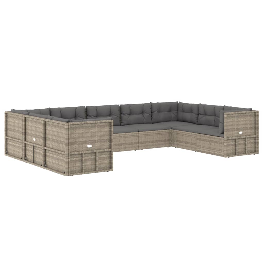 vidaXL 9 Piece Patio Lounge Set with Cushions Gray Poly Rattan-1