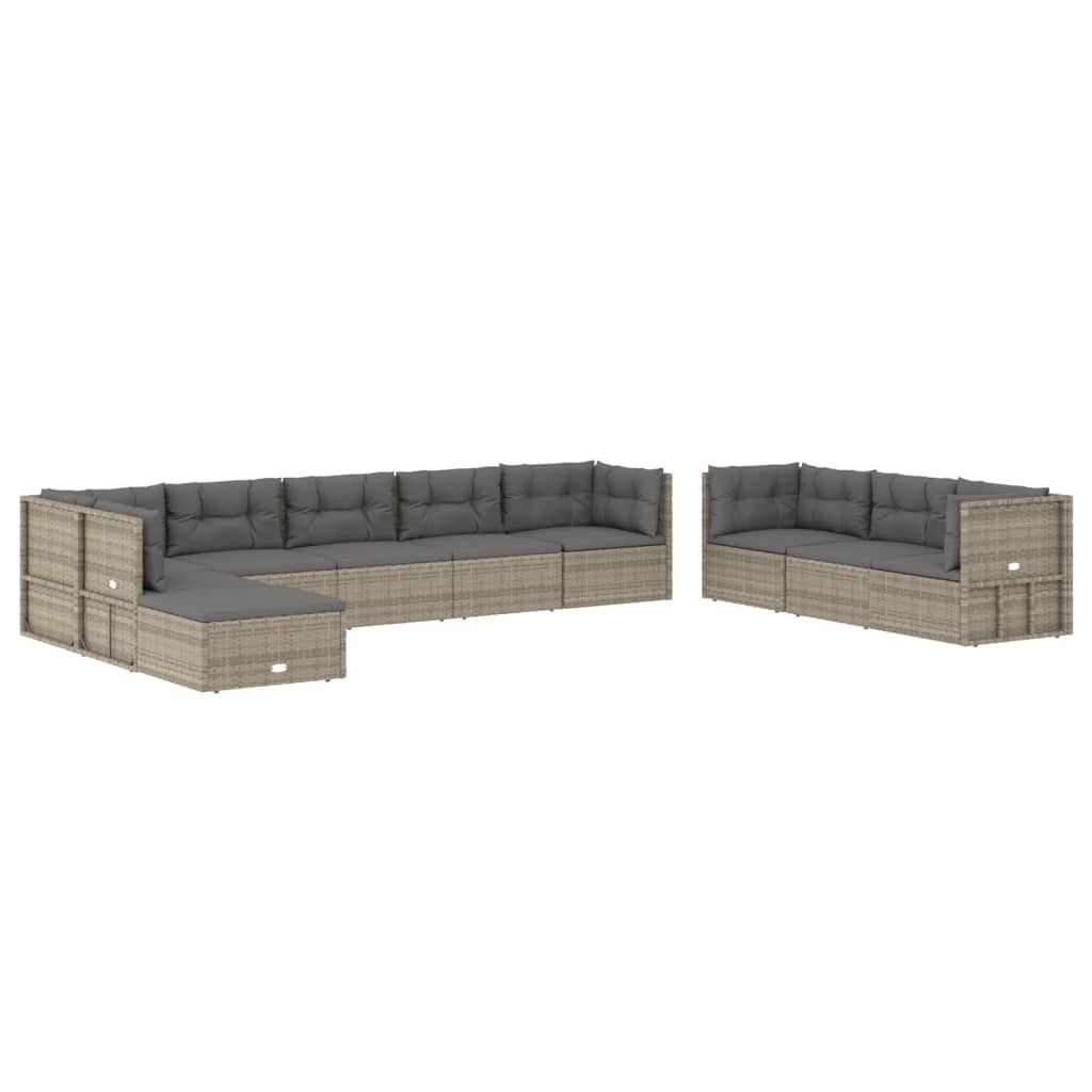 vidaXL 10 Piece Patio Lounge Set with Cushions Gray Poly Rattan-2