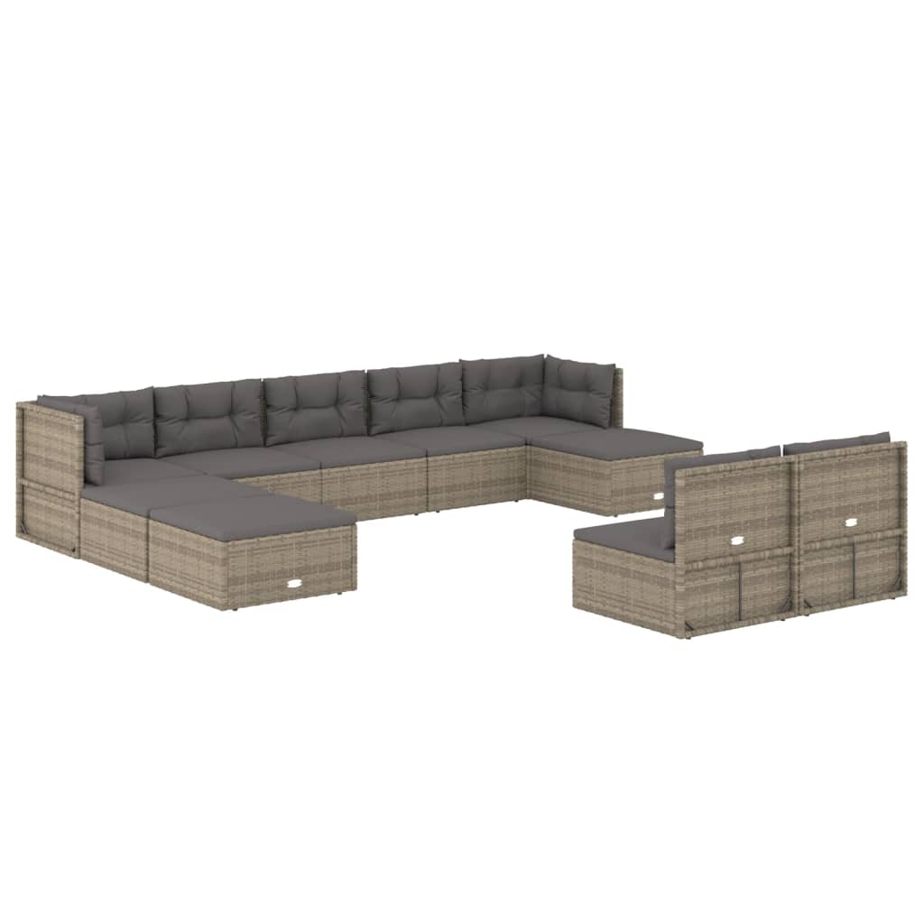 vidaXL 10 Piece Patio Lounge Set with Cushions Gray Poly Rattan-1