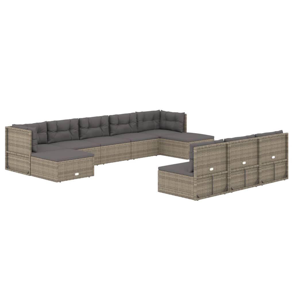 vidaXL 10 Piece Patio Lounge Set with Cushions Gray Poly Rattan-1