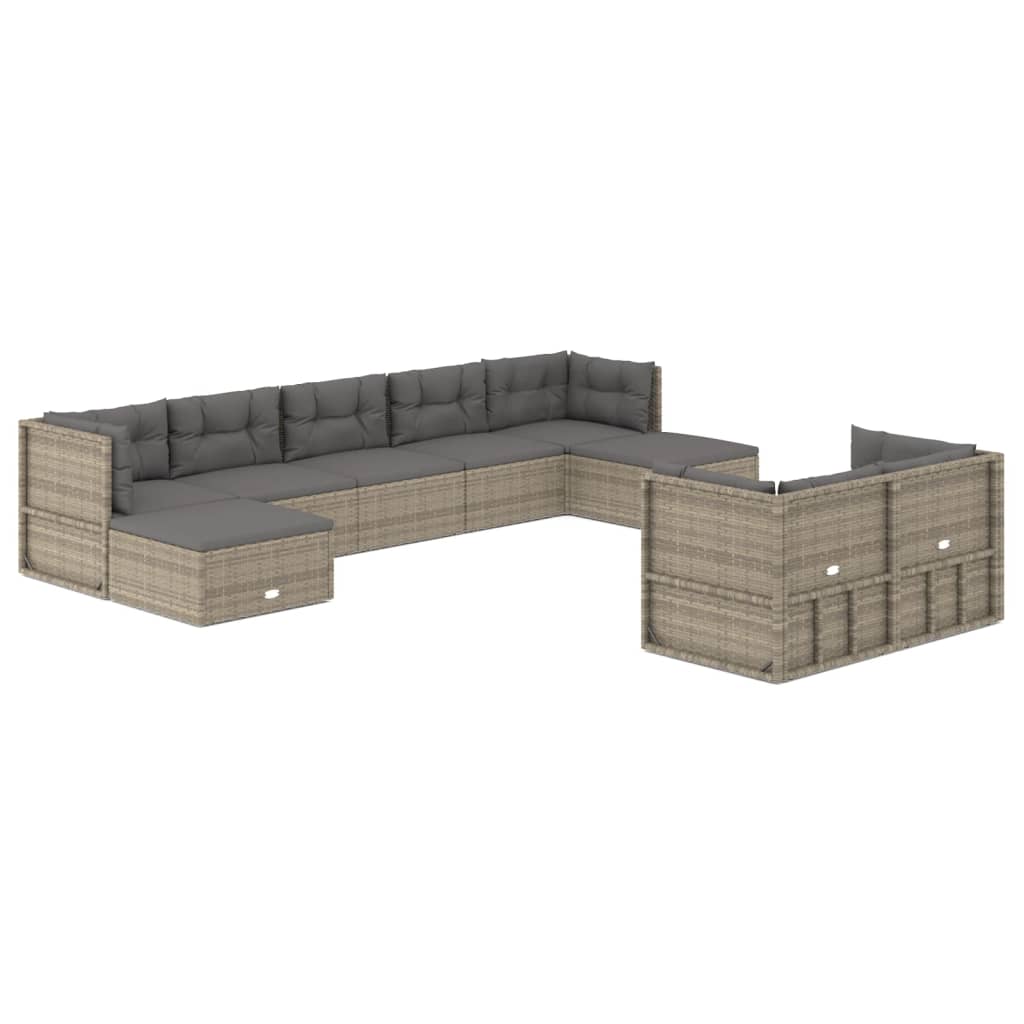 vidaXL 9 Piece Patio Lounge Set with Cushions Gray Poly Rattan-1