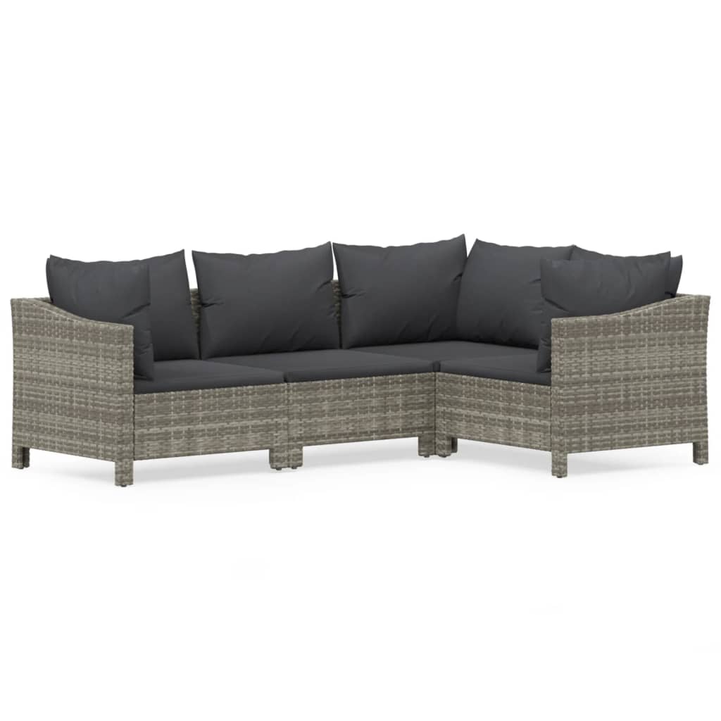 vidaXL 4 Piece Patio Lounge Set with Cushions Gray Poly Rattan-1