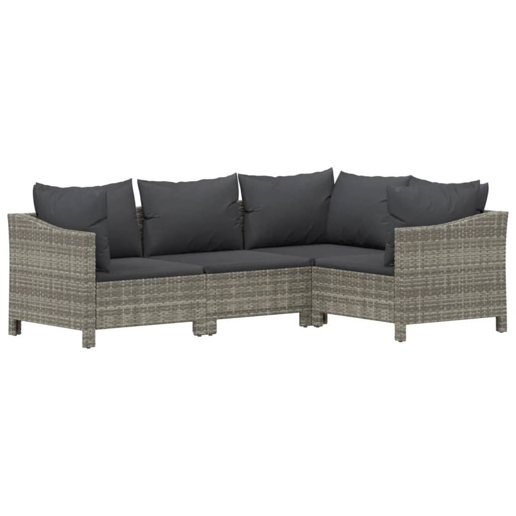 vidaXL 4 Piece Patio Lounge Set with Cushions Gray Poly Rattan-2