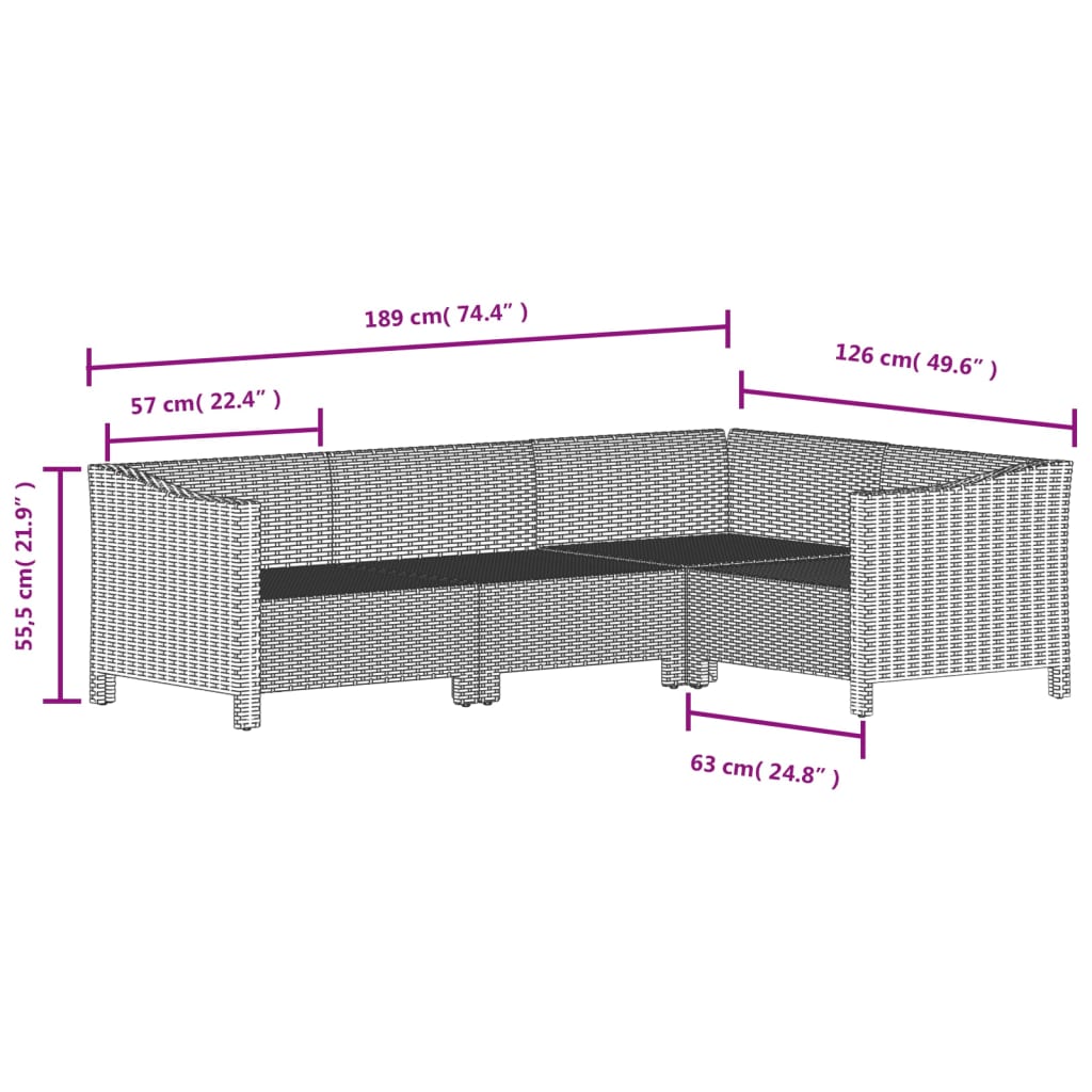 vidaXL 4 Piece Patio Lounge Set with Cushions Gray Poly Rattan-5