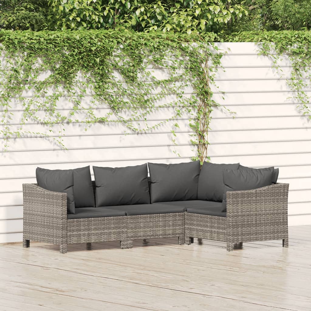 vidaXL 4 Piece Patio Lounge Set with Cushions Gray Poly Rattan-0