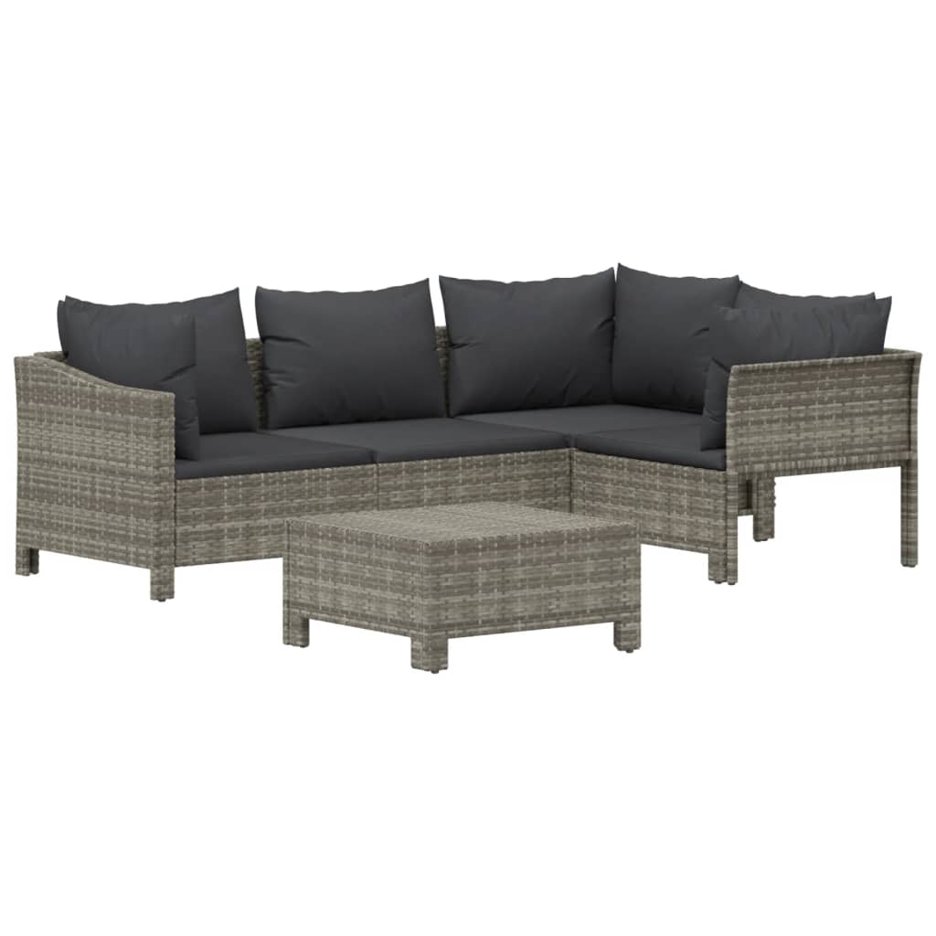 vidaXL 5 Piece Patio Lounge Set with Cushions Gray Poly Rattan-1