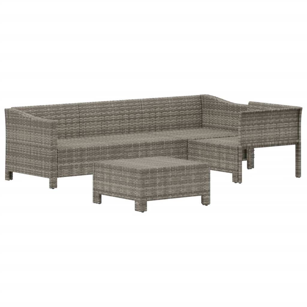 vidaXL 5 Piece Patio Lounge Set with Cushions Gray Poly Rattan-2