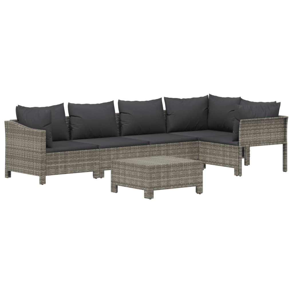 vidaXL 6 Piece Patio Lounge Set with Cushions Gray Poly Rattan-1