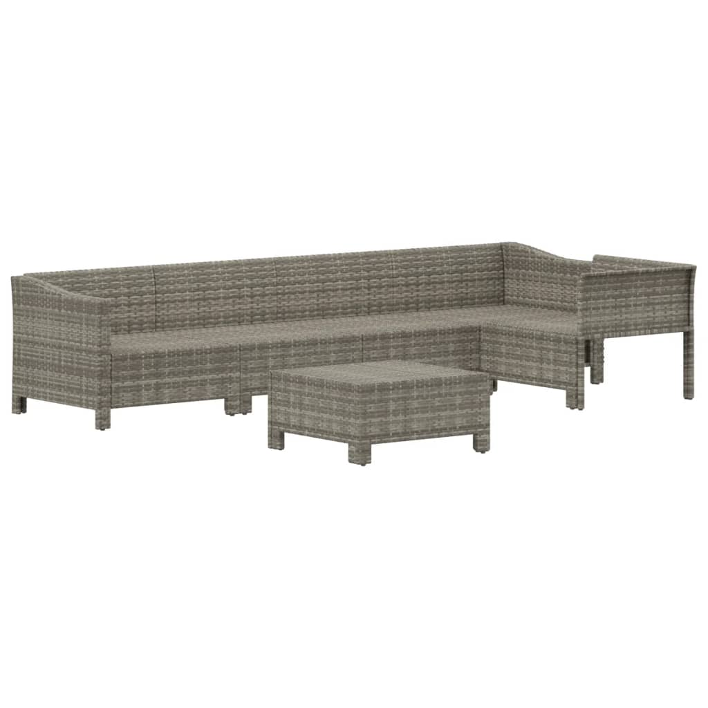 vidaXL 6 Piece Patio Lounge Set with Cushions Gray Poly Rattan-2