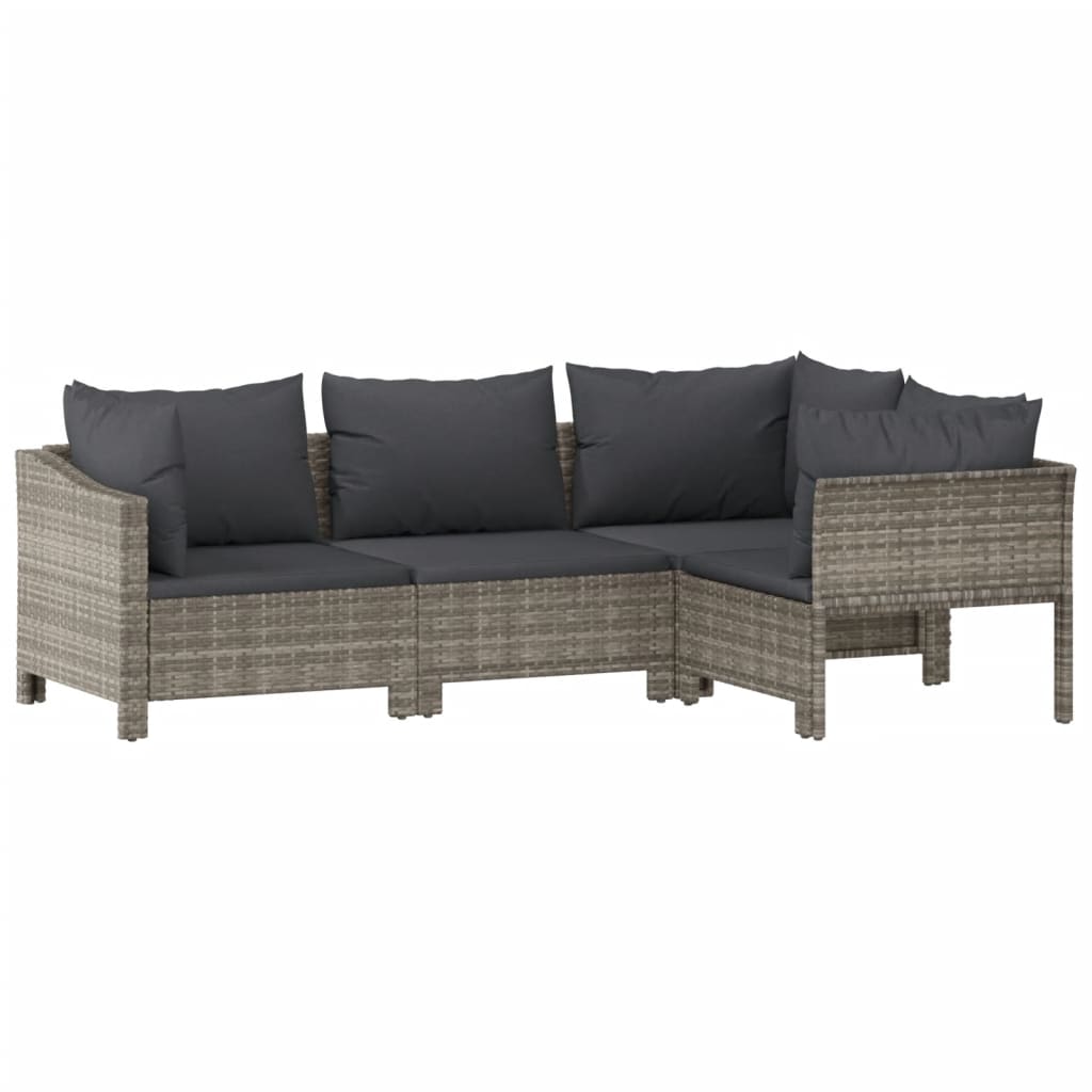 vidaXL 6 Piece Patio Lounge Set with Cushions Gray Poly Rattan-3