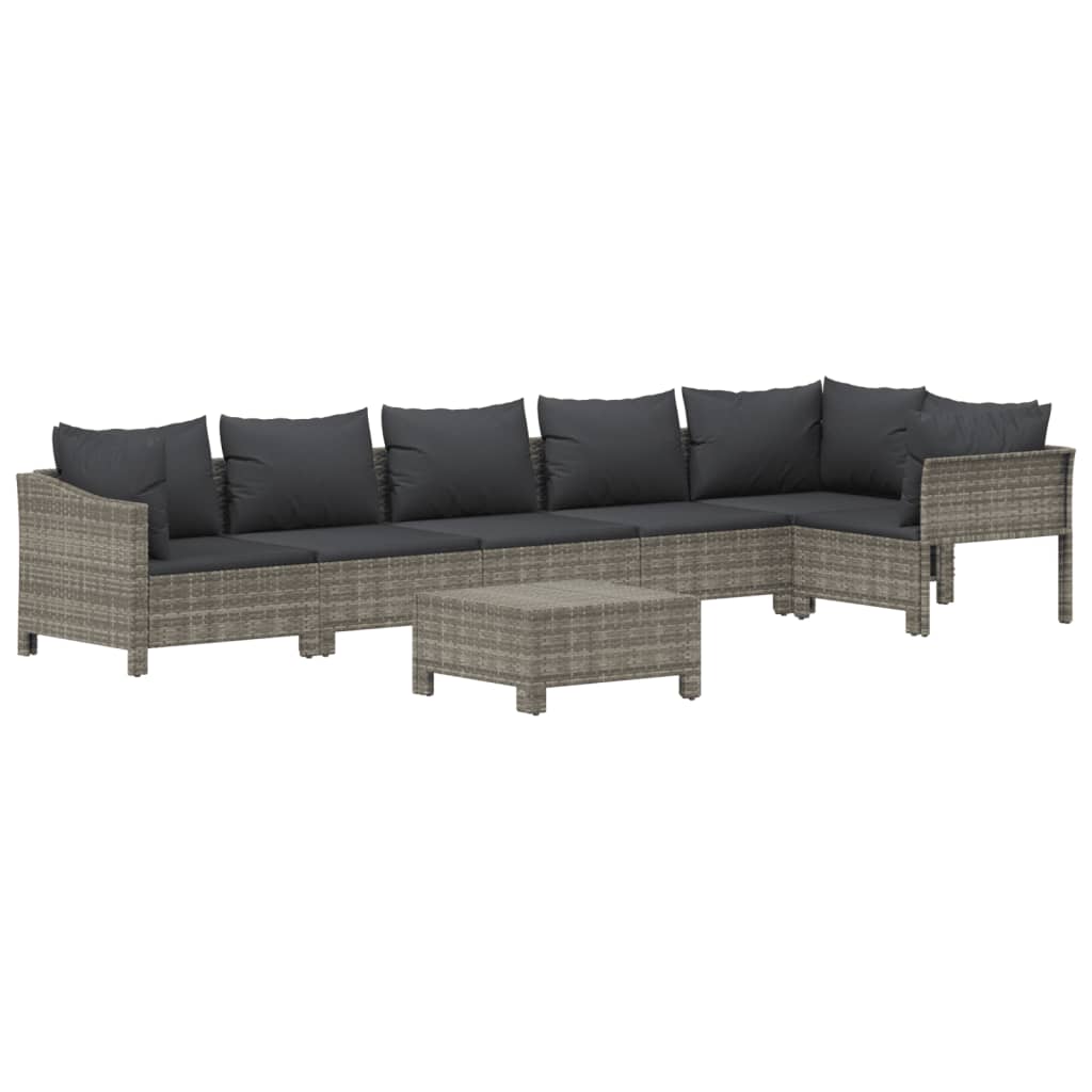 vidaXL 7 Piece Patio Lounge Set with Cushions Gray Poly Rattan-1