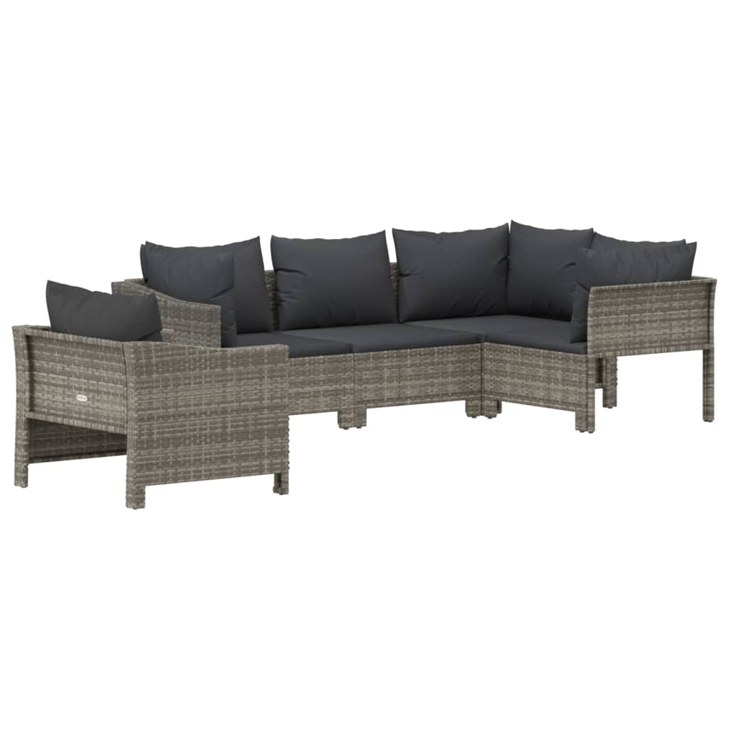 vidaXL 5 Piece Patio Lounge Set with Cushions Gray Poly Rattan-1