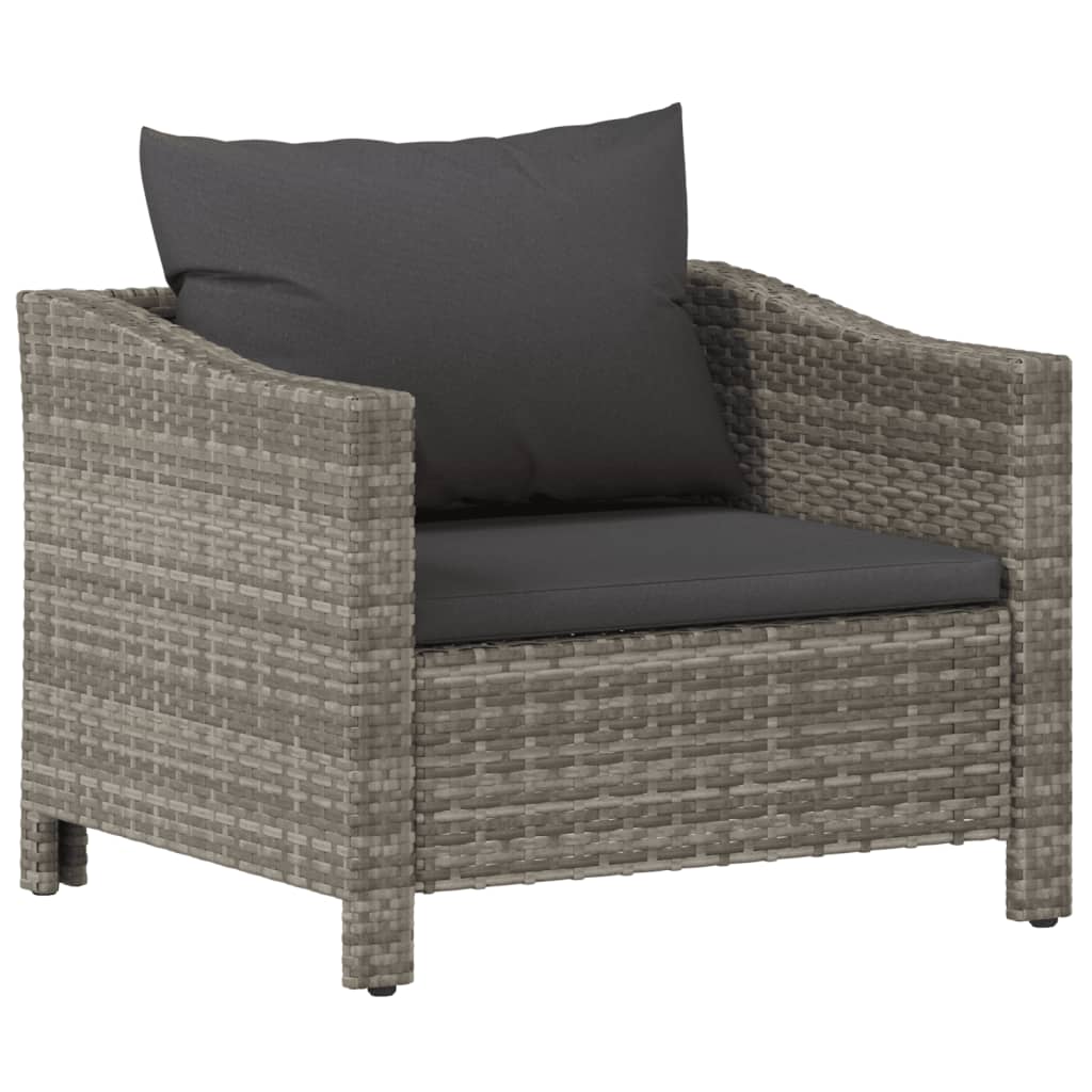 vidaXL 5 Piece Patio Lounge Set with Cushions Gray Poly Rattan-4