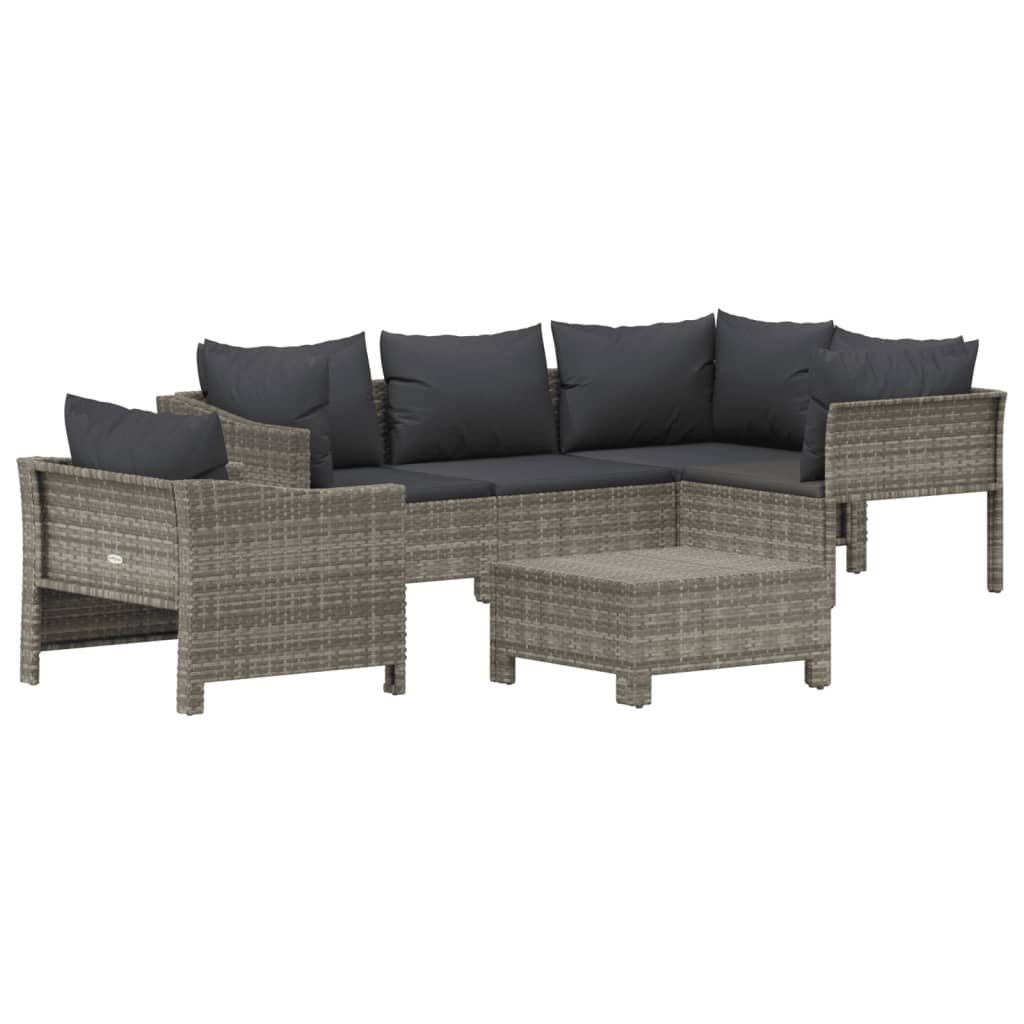 vidaXL 6 Piece Patio Lounge Set with Cushions Gray Poly Rattan-2