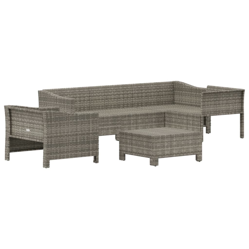 vidaXL 6 Piece Patio Lounge Set with Cushions Gray Poly Rattan-3