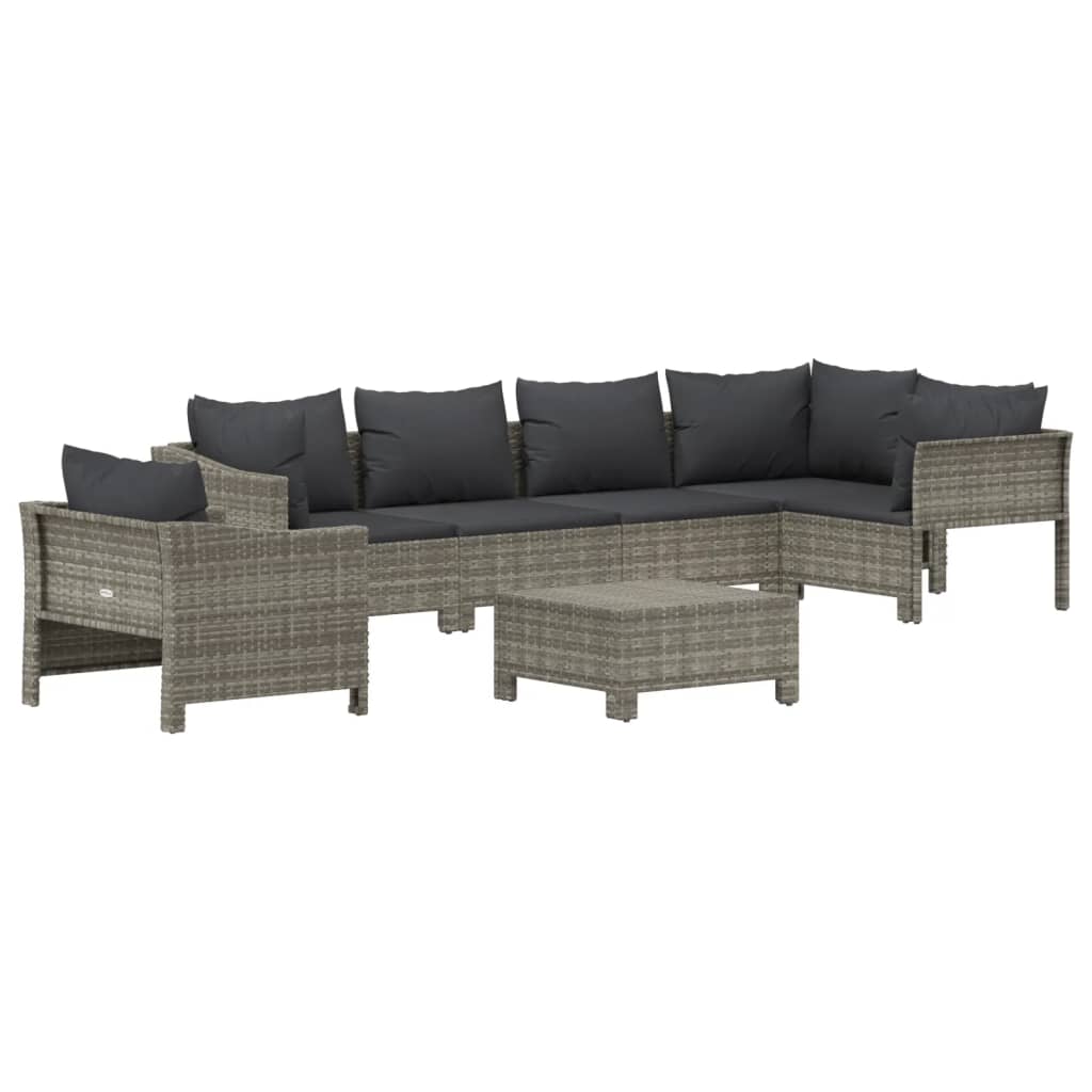 vidaXL 7 Piece Patio Lounge Set with Cushions Gray Poly Rattan-1