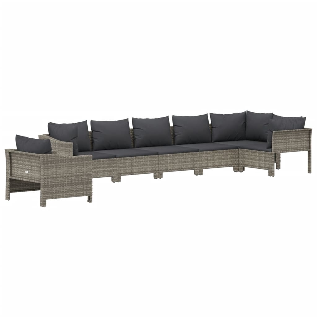 vidaXL 7 Piece Patio Lounge Set with Cushions Gray Poly Rattan-1