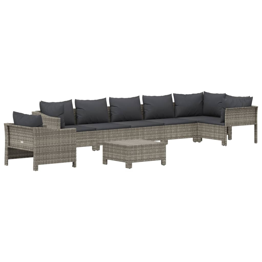 vidaXL 8 Piece Patio Lounge Set with Cushions Gray Poly Rattan-1