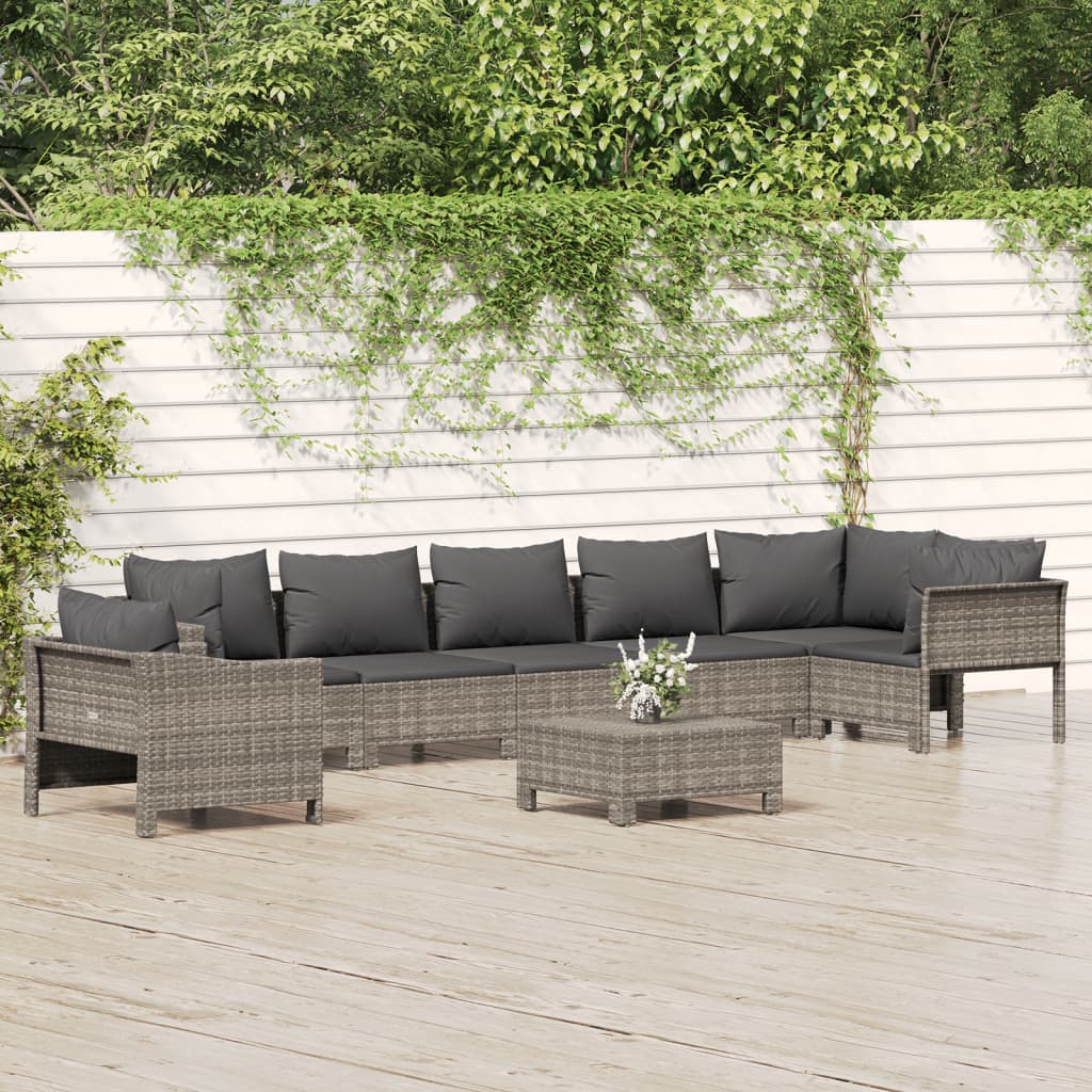 vidaXL 8 Piece Patio Lounge Set with Cushions Gray Poly Rattan-0