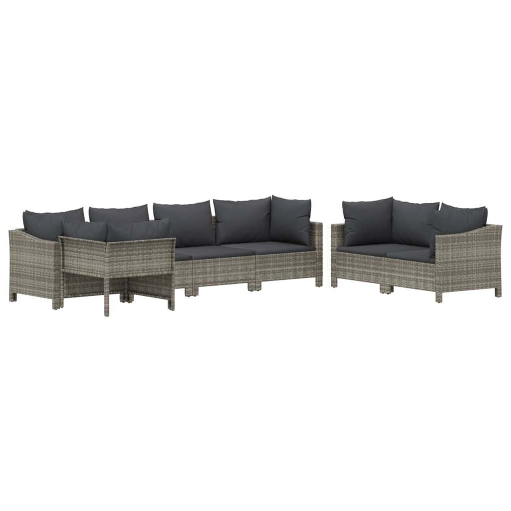 vidaXL 7 Piece Patio Lounge Set with Cushions Gray Poly Rattan-1