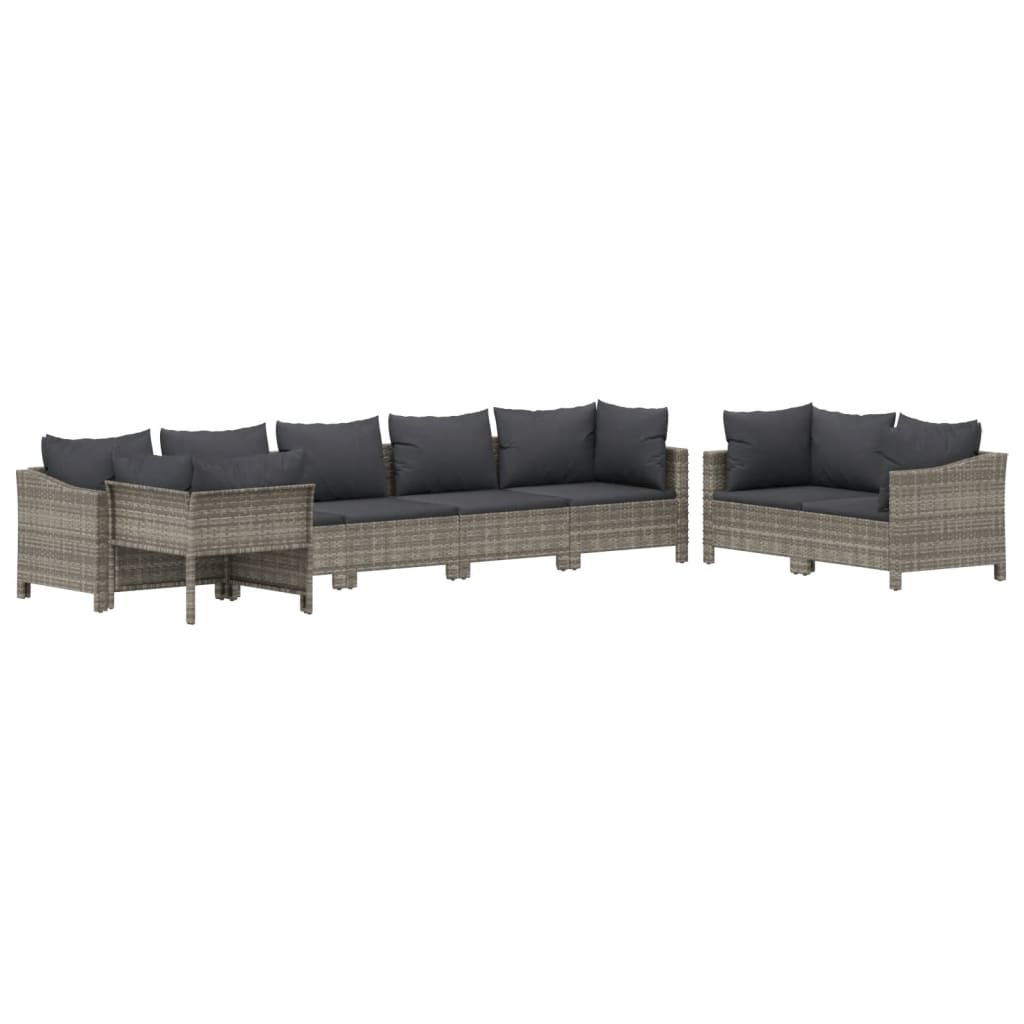 vidaXL 8 Piece Patio Lounge Set with Cushions Gray Poly Rattan-1