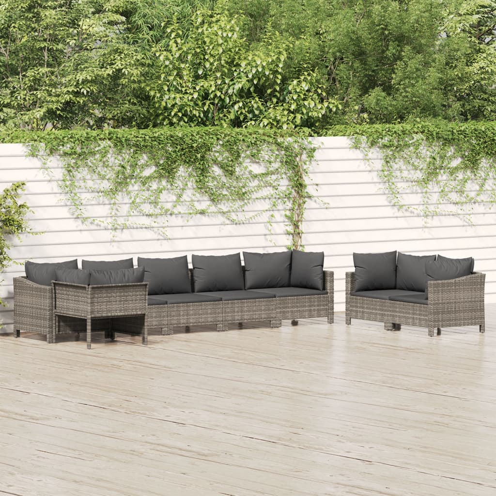 vidaXL 8 Piece Patio Lounge Set with Cushions Gray Poly Rattan-0