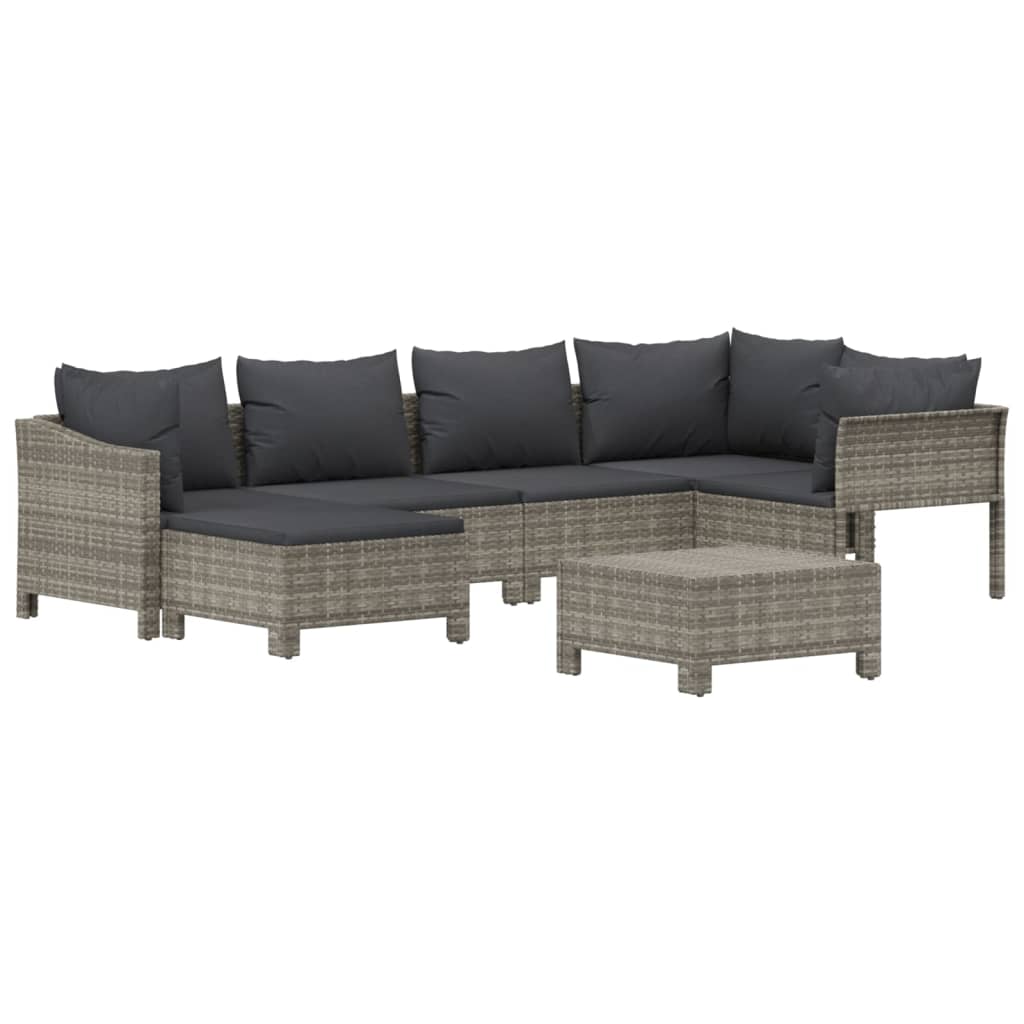 vidaXL 7 Piece Patio Lounge Set with Cushions Gray Poly Rattan-1