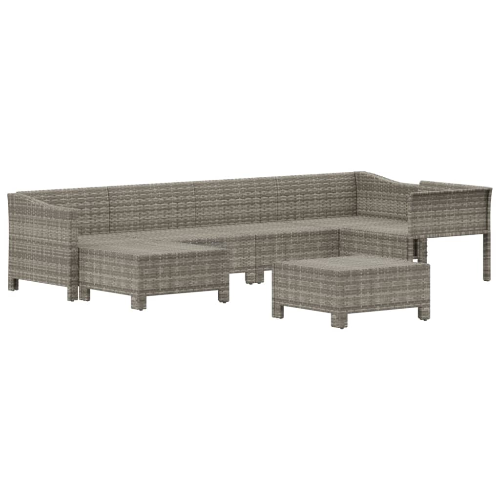 vidaXL 7 Piece Patio Lounge Set with Cushions Gray Poly Rattan-2