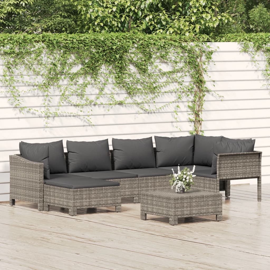 vidaXL 7 Piece Patio Lounge Set with Cushions Gray Poly Rattan-0