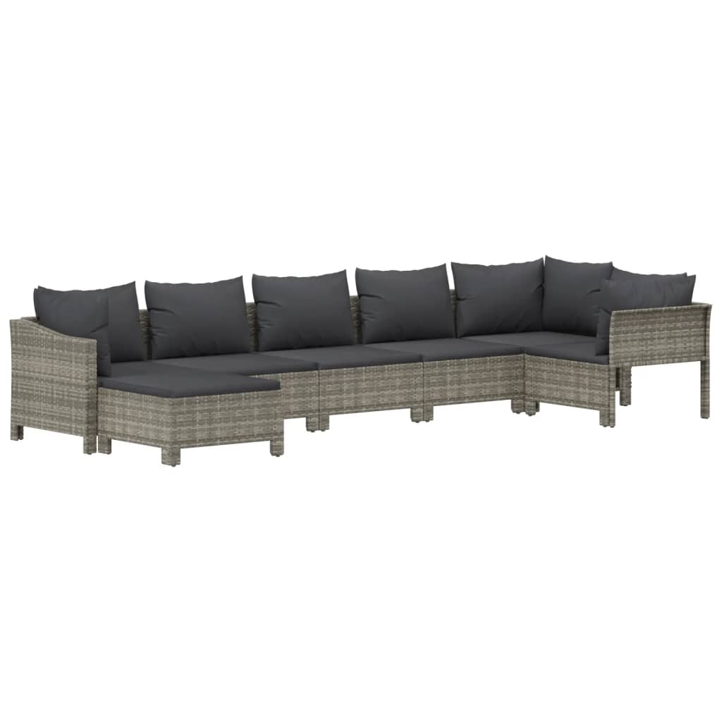 vidaXL 7 Piece Patio Lounge Set with Cushions Gray Poly Rattan-1