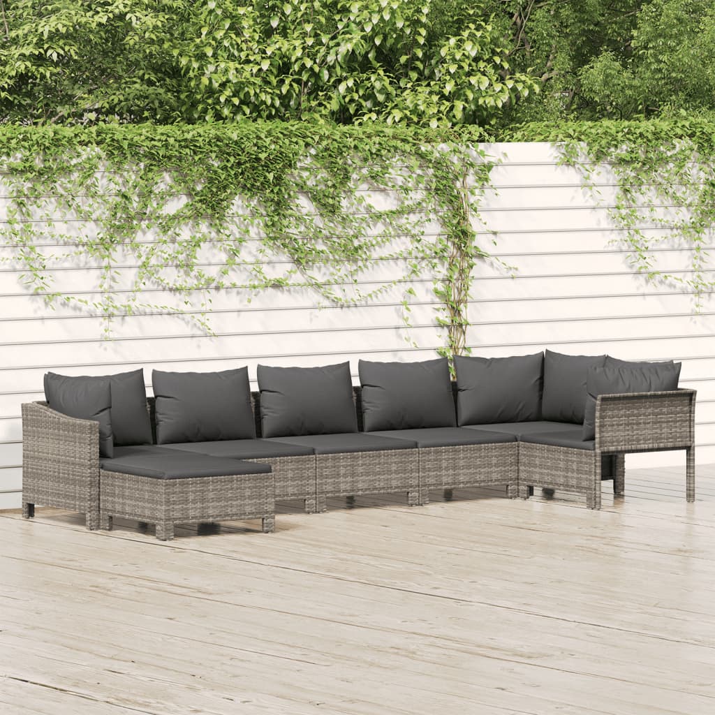 vidaXL 7 Piece Patio Lounge Set with Cushions Gray Poly Rattan-0