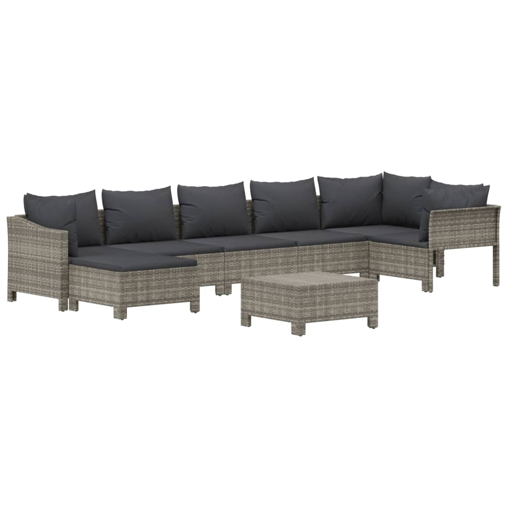 vidaXL 8 Piece Patio Lounge Set with Cushions Gray Poly Rattan-1